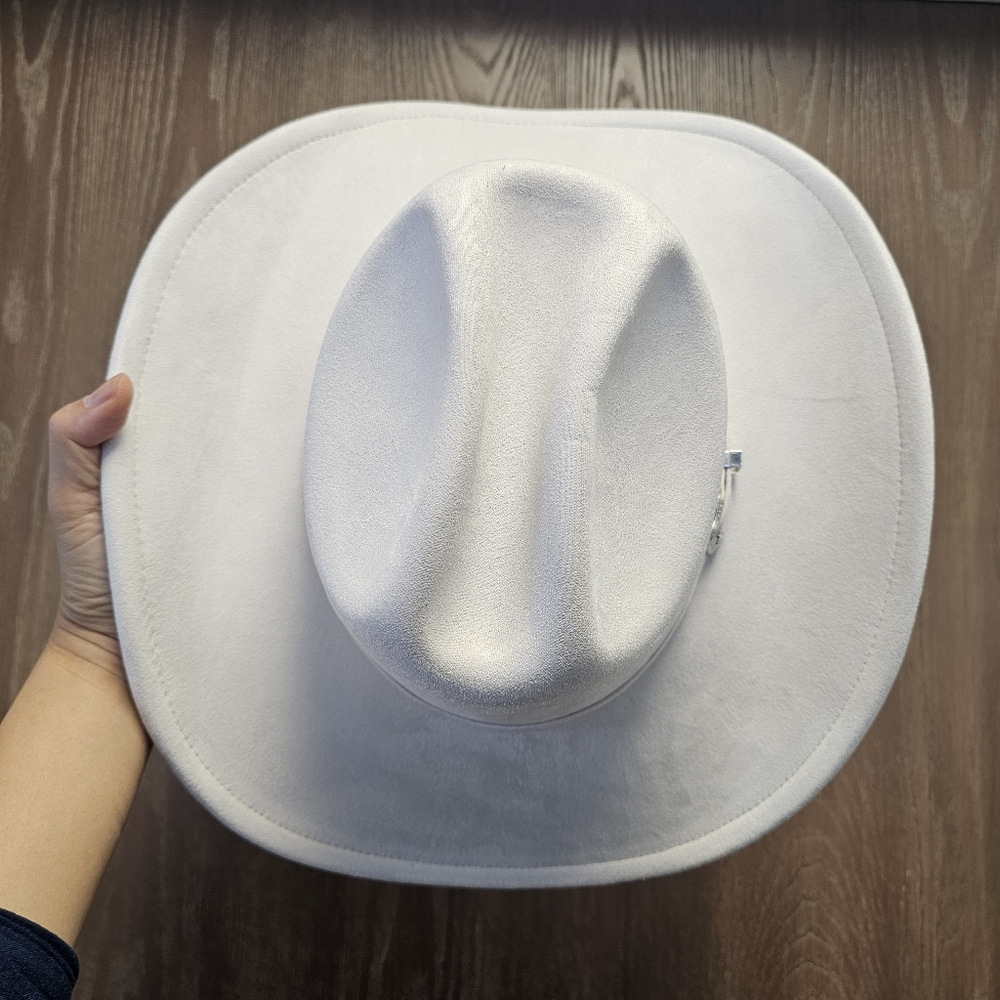 Beige Cowboy Hat Sueded Fedora Silver Belt Band NWT - Picture 4 of 8